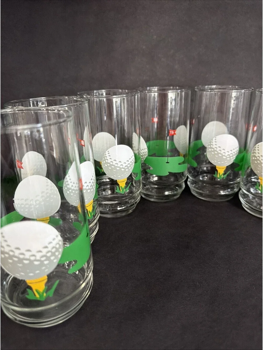 Set of 7 Vintage Golf Ball 19th Hole 16 Oz Indiana Glass Tumblers